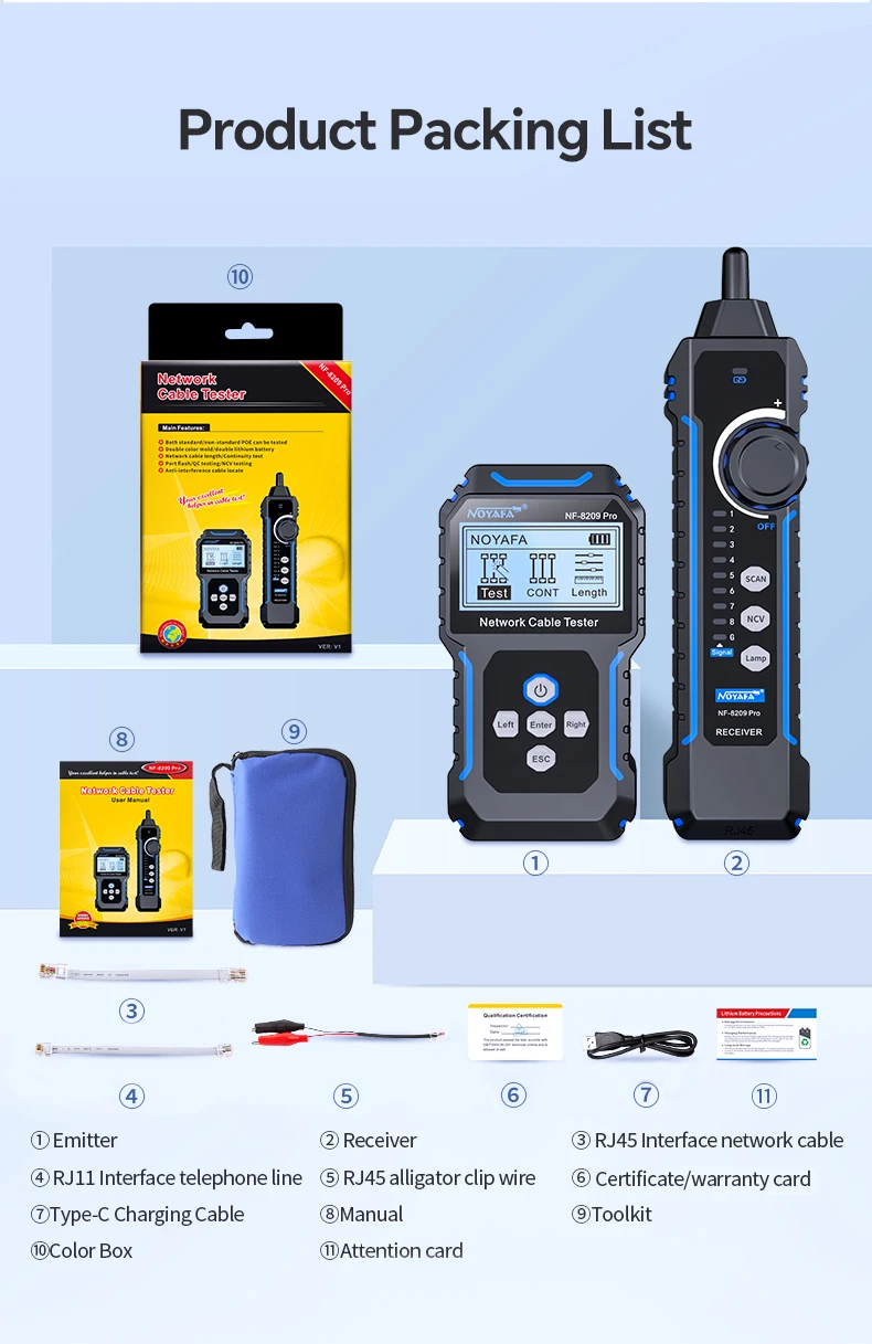 Máy kiểm tra, test cáp mạng NOYAFA NF-8209 Pro test POE NCV